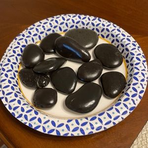 12 black smooth California river stones massage